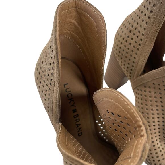 Lucky Brand Peep Toe Perforated Block Heel Light Brown Leather Womens 6 - Picture 5 of 8
